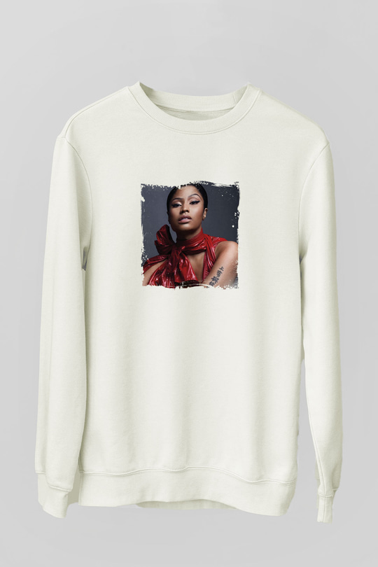 Nicki Minaj Baskılı Unisex Beyaz Sweatshirt
