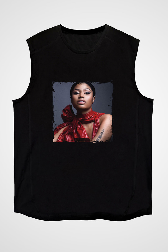 Nicki Minaj Baskılı Unisex Siyah Kolsuz Tişört