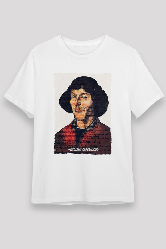 Nicolaus Copernicus Baskılı Unisex Beyaz Tişört - Tshirt