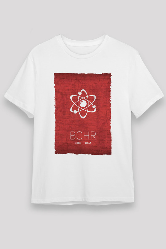 Niels Bohr Atom Modeli Baskılı Unisex Beyaz Tişört - Tshirt