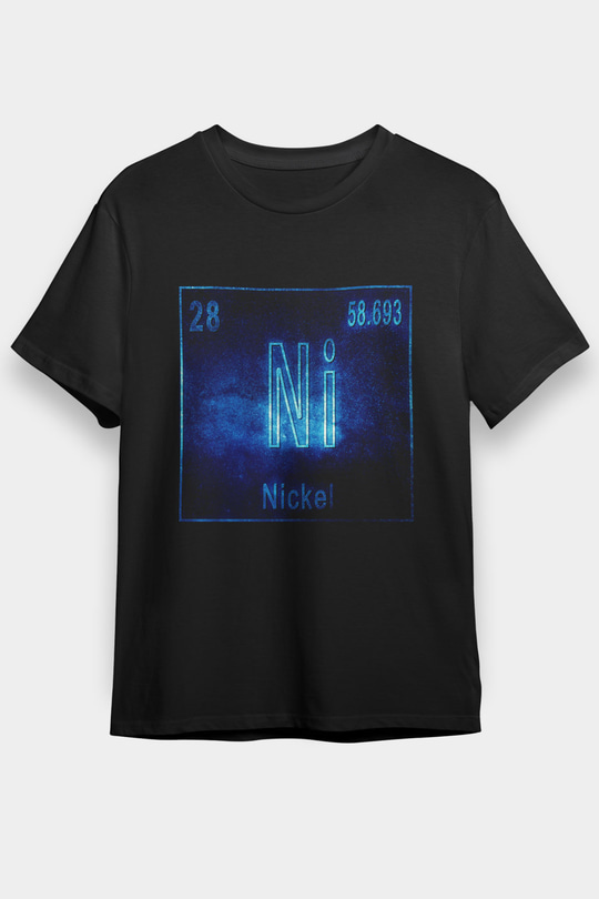 Nikel Elementi Atom Numarası Baskılı Unisex Siyah Tişört
