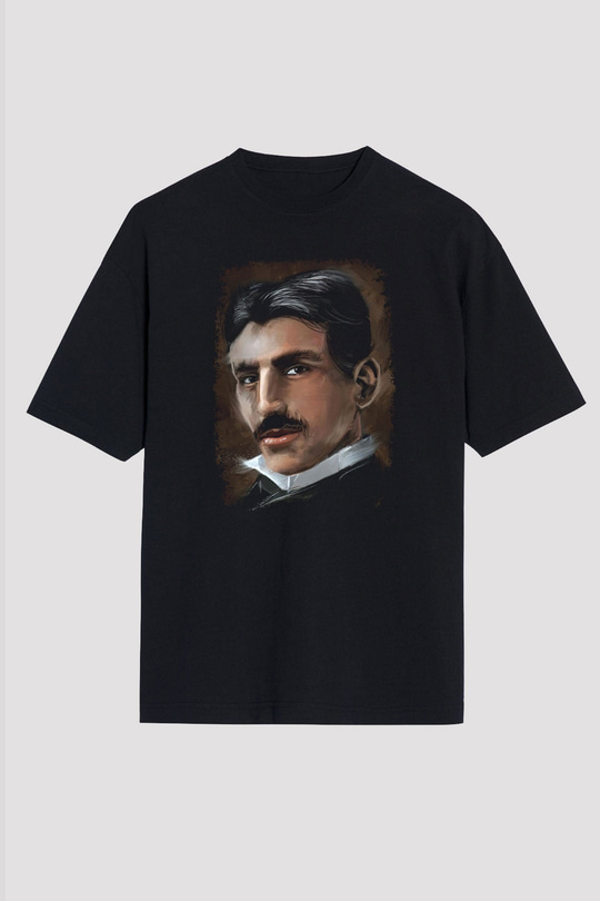 Nikola Tesla Baskılı Unisex Oversize Tişört - Tshirt