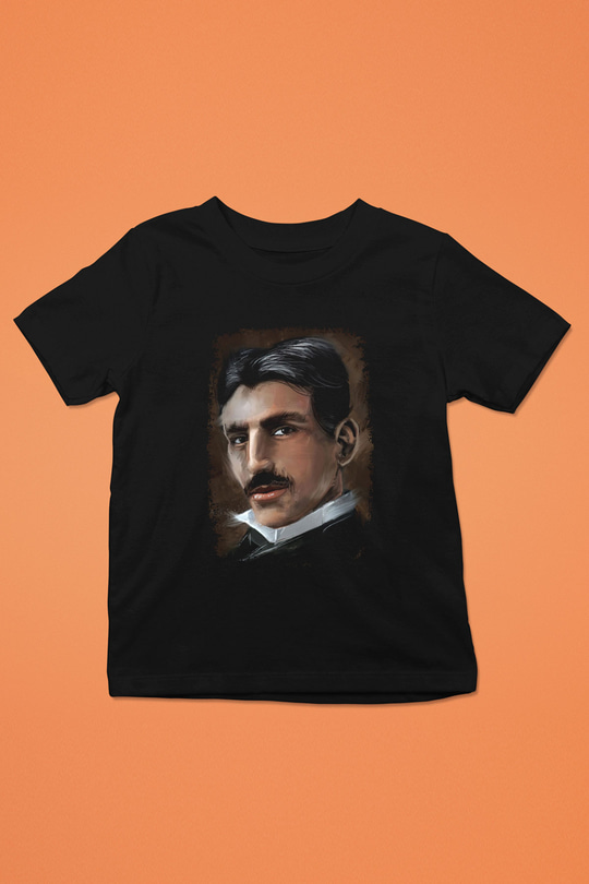 Nikola Tesla Baskılı Unisex Siyah Çocuk Tişörtü - Tshirt