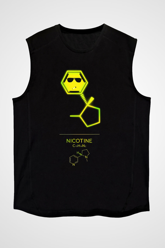 Nikotin Baskılı Unisex Kolsuz Siyah Tişört - Tshirt