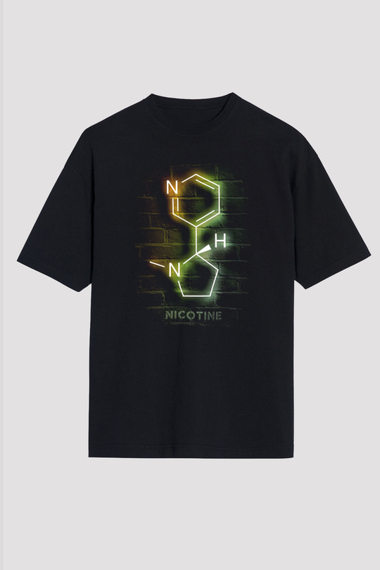 Nikotin Molekülü Baskılı Unisex Oversize Tişört - Tshirt
