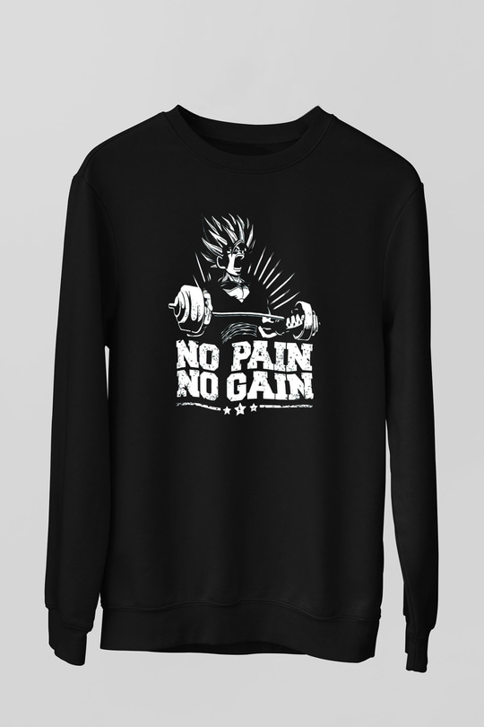 No Pain No Gain Baskılı Unisex Siyah  Sweatshirt