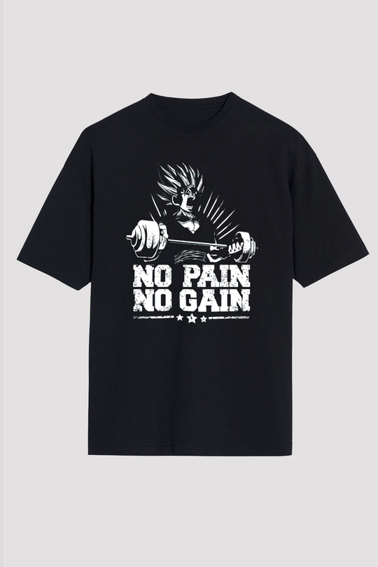 No Pain No Gain Baskılı Unisex Siyah Tişört