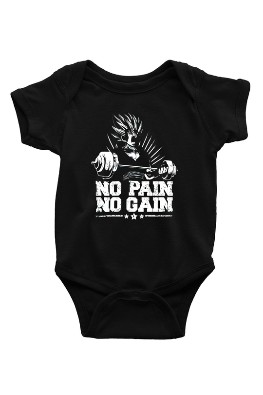 No Pain No Gain BaskılıSiyah  Bebek Body - Zıbın