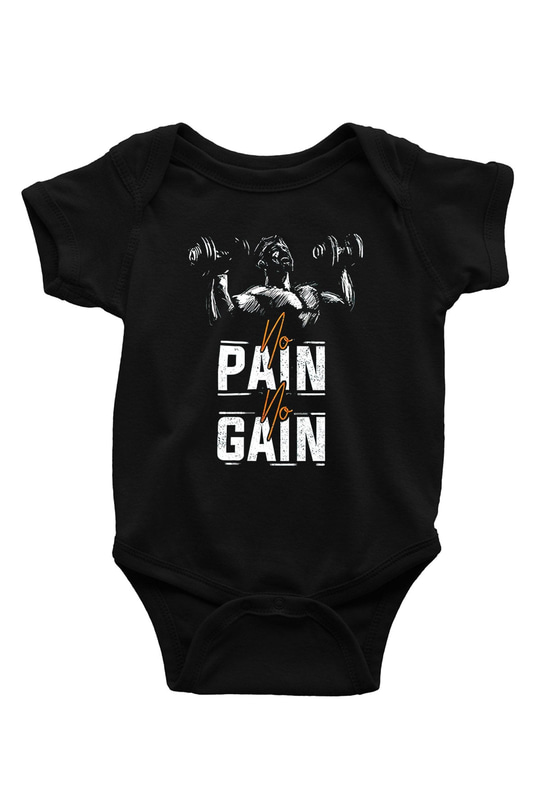 No pain No gain BaskılıSiyah  Bebek Body - Zıbın