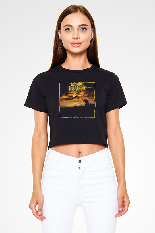 Nocturnal Depression Baskılı Siyah Crop Top Kadın Tişört - Tshirt
