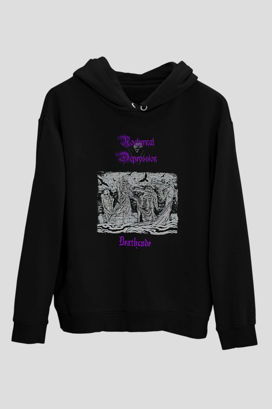 Nocturnal Depression Baskılı Unisex Siyah Kapüşonlu Sweatshirt