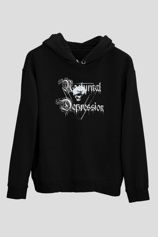 Nocturnal Depression Baskılı Unisex Siyah Kapüşonlu Sweatshirt