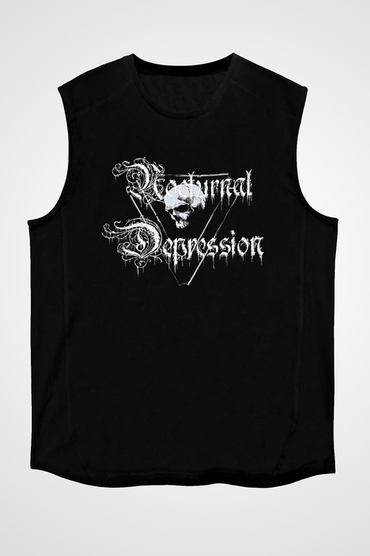 Nocturnal Depression Baskılı Unisex Siyah Kolsuz Tişört - Tshirt