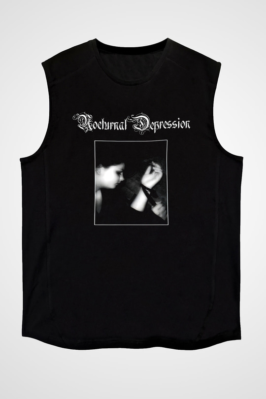 Nocturnal Depression Baskılı Unisex Siyah Kolsuz Tişört - Tshirt
