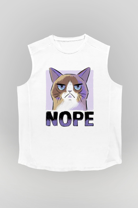 Nope Baskılı Unisex Beyaz  Kolsuz Tişört
