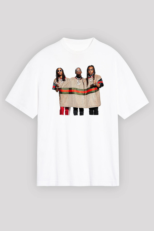Offset Baskılı Beyaz Unisex Oversize Tişört - Tshirt
