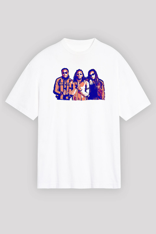Offset Baskılı Beyaz Unisex Oversize Tişört - Tshirt