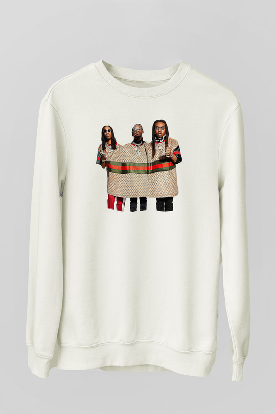 Offset Baskılı Beyaz Unisex Sweatshirt