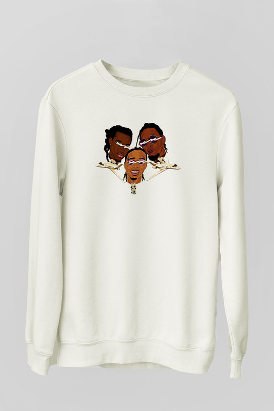 Offset Baskılı Beyaz Unisex Sweatshirt