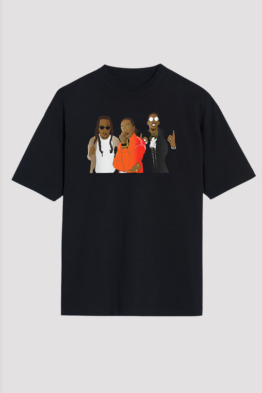 Offset Baskılı Unisex Siyah Oversize Tişört - Tshirt