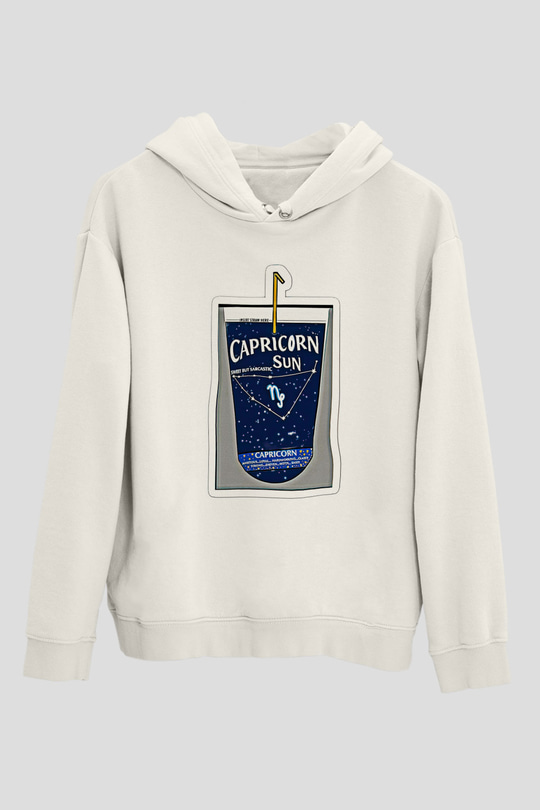 Oğlak Burcu Baskılı Beyaz Unisex Hoodie