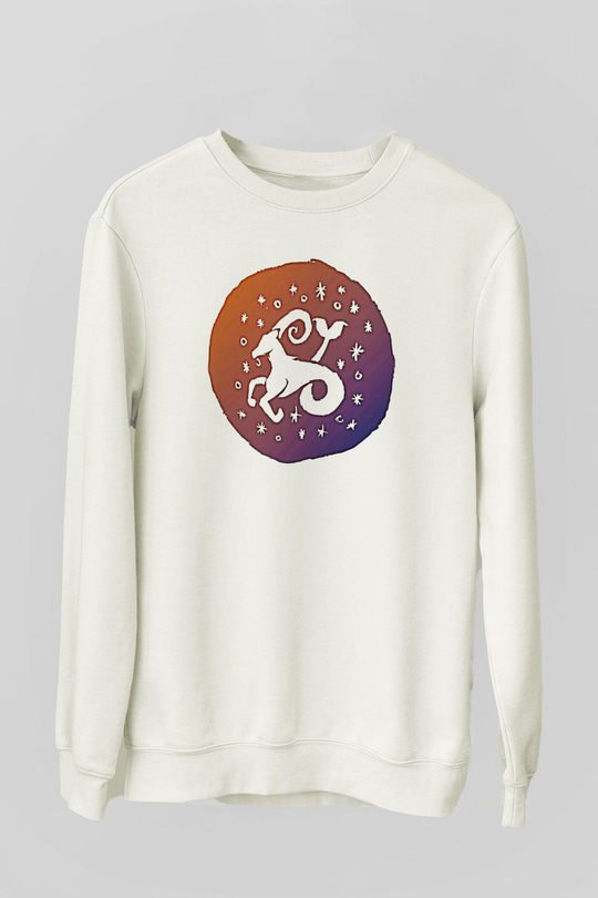 Oğlak Burcu Baskılı Beyaz Unisex Sweatshirt