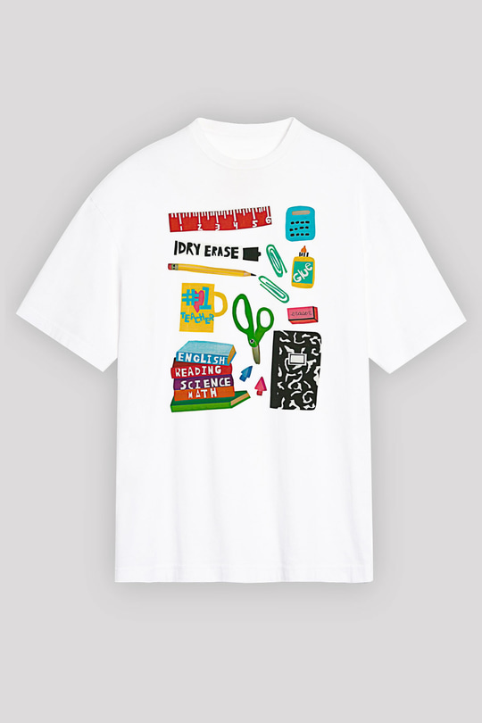 Öğretmenler Günü Baskılı Beyaz Unisex Oversize Tişört - Tshirt