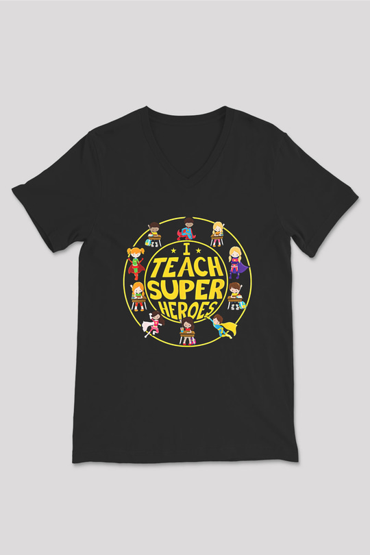 Öğretmenler Günü Baskılı Unisex Siyah V Yaka Tişört - Tshirt