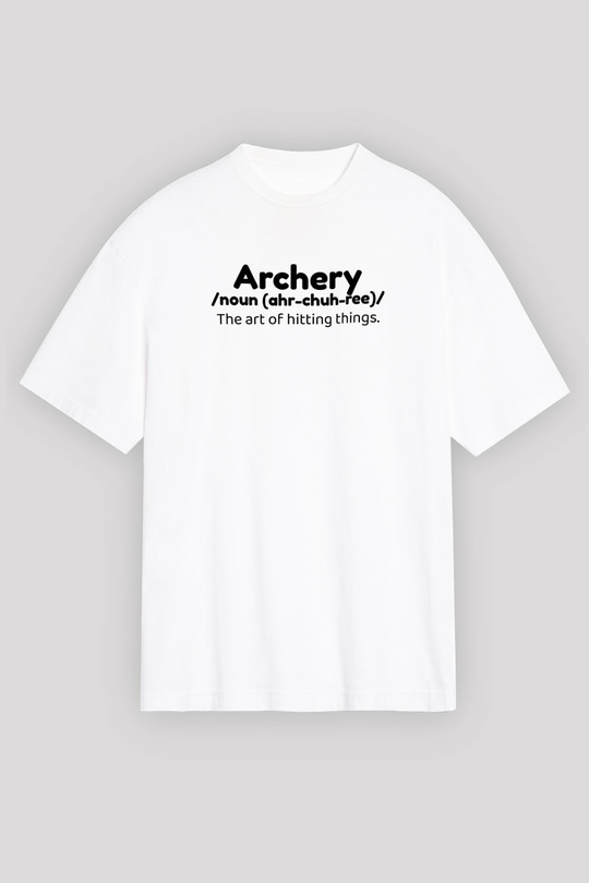 Okçuluk Baskılı Unisex Beyaz Oversize Tişört - Tshirt