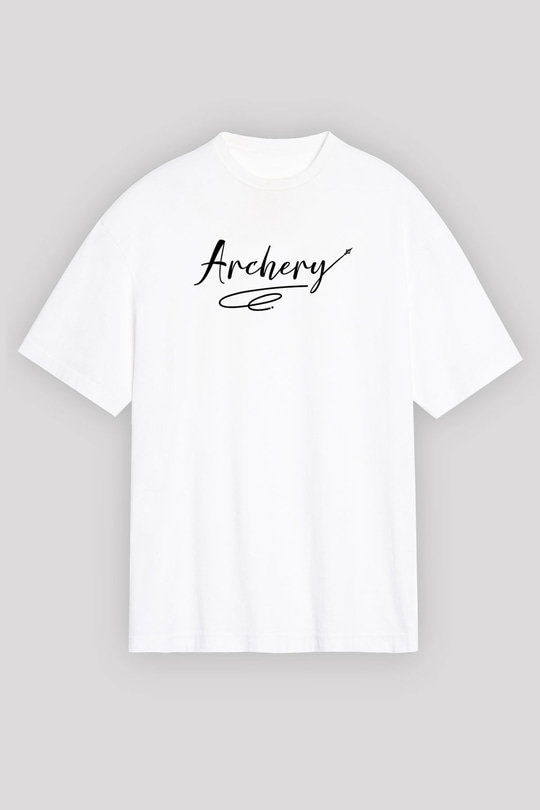 Okçuluk Baskılı Unisex Beyaz Oversize Tişört - Tshirt