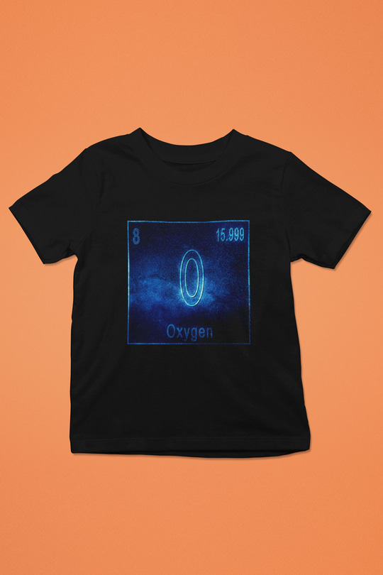 Oksijen Elementi Atom Numarası Baskılı Unisex Siyah Çocuk Tişört