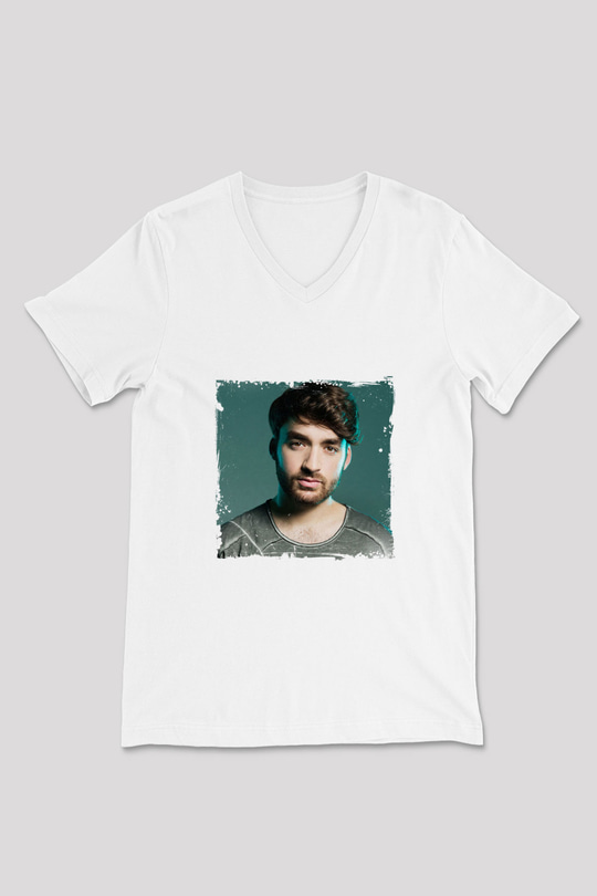 Oliver Heldens Baskılı Beyaz V Yaka Unisex Tişört