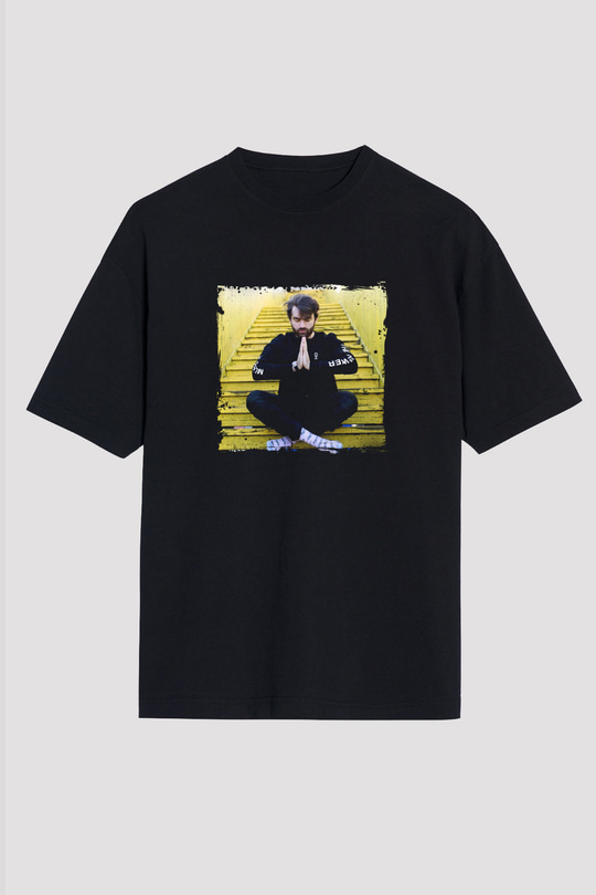 Oliver Heldens Baskılı Unisex Oversize Siyah Tişört