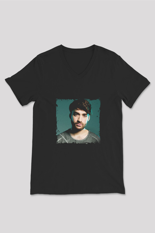 Oliver Heldens Baskılı Unisex Siyah V Yaka Tişört