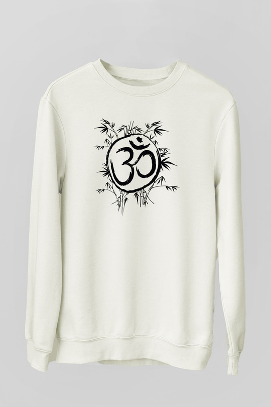 Om Baskılı Beyaz Unisex Sweatshirt