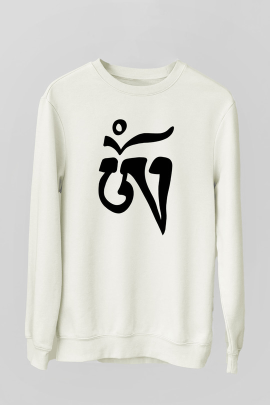 Om Baskılı Beyaz Unisex Sweatshirt