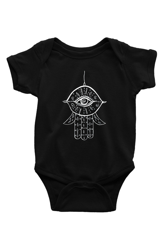 Om Baskılı Unisex Siyah Bebek Body - Zıbın