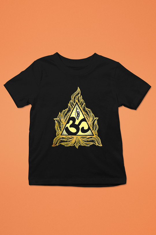 Om Baskılı Unisex Siyah Çocuk Tişört - Tshirt