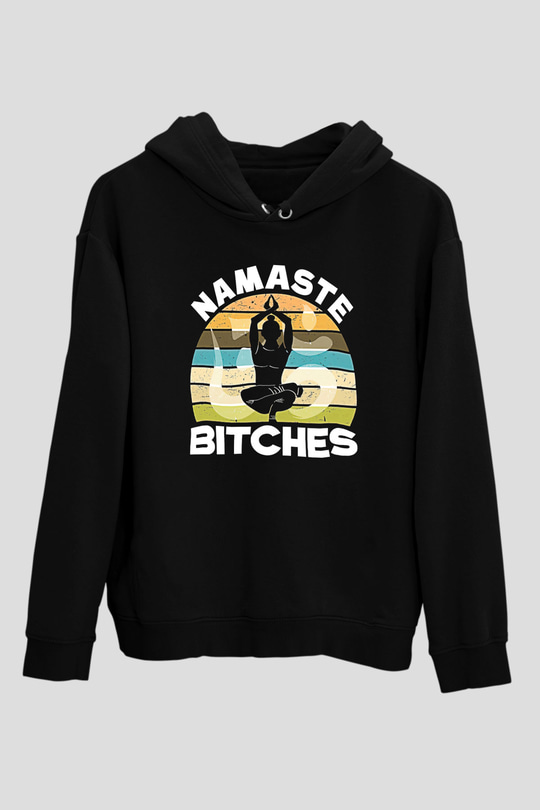 Om Baskılı Unisex Siyah Kapüşonlu Sweatshirt