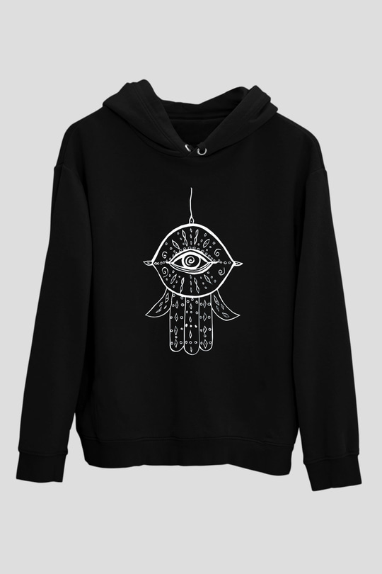 Om Baskılı Unisex Siyah Kapüşonlu Sweatshirt