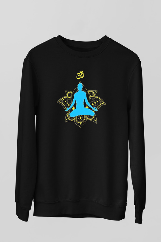Om Baskılı Unisex Siyah Sweatshirt