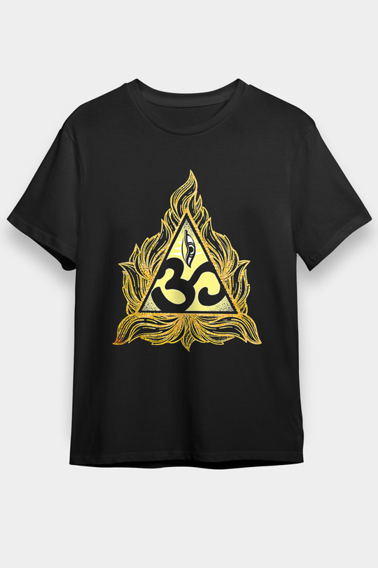 Om Baskılı Unisex Siyah Tişört - Tshirt