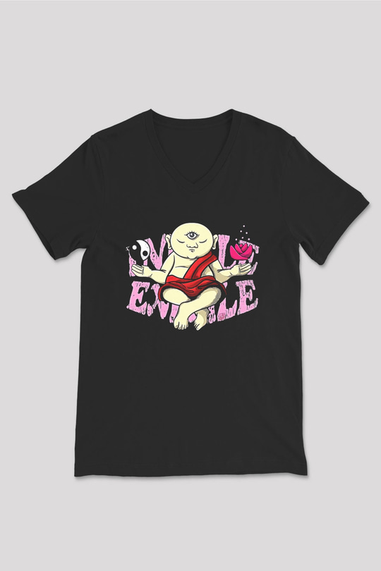Om Baskılı Unisex Siyah V Yaka Tişört - Tshirt
