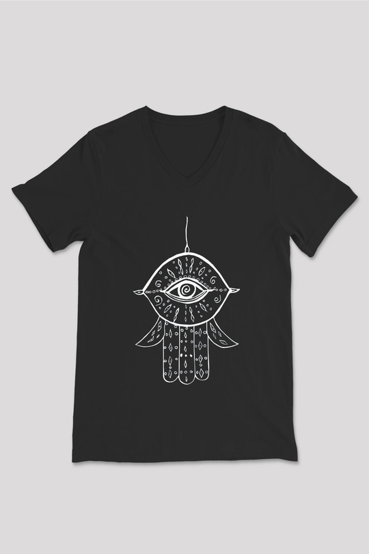 Om Baskılı Unisex Siyah V Yaka Tişört - Tshirt