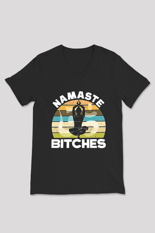 Om Baskılı Unisex Siyah V Yaka Tişört - Tshirt