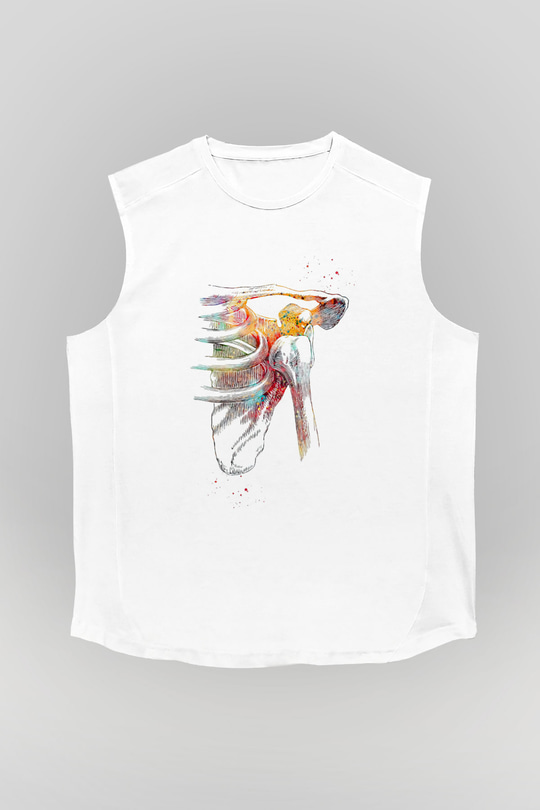 Omuz Çıkığı Baskılı Unisex Kolsuz Beyaz Tişört - Tshirt