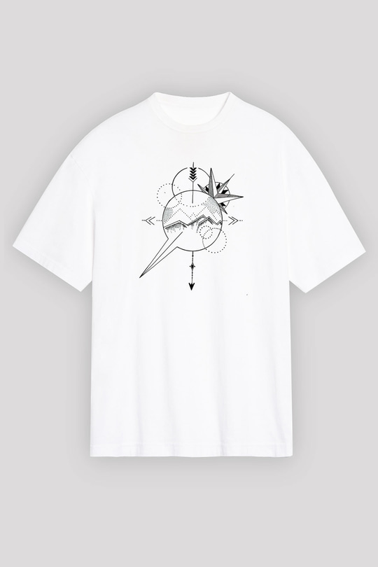 Orienteering Baskılı Unisex Beyaz Oversize Tişört - Tshirt