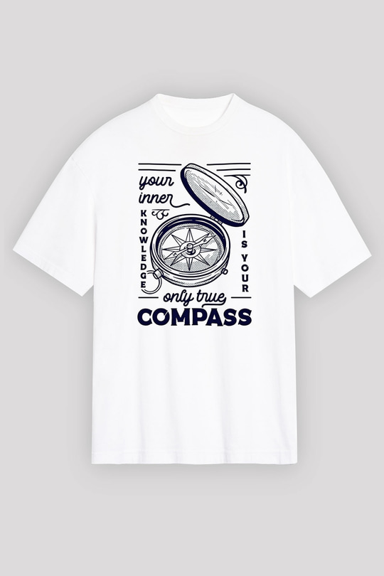 Orienteering Baskılı Unisex Beyaz Oversize Tişört - Tshirt