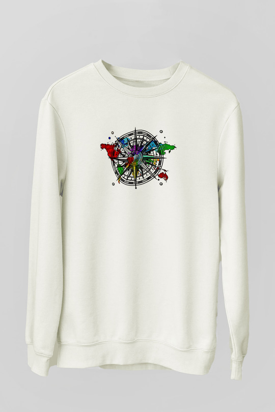 Orienteering Baskılı Unisex Ekru Sweatshirt