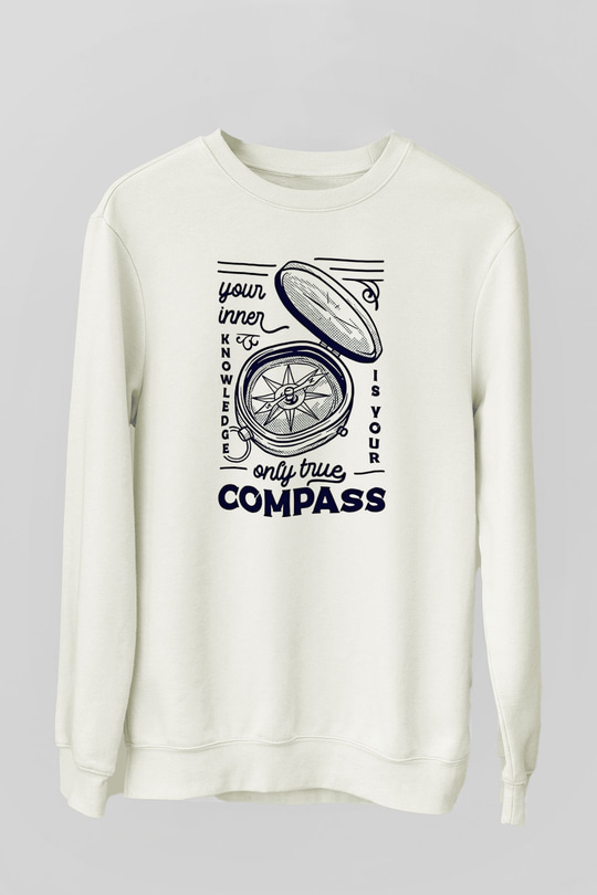 Orienteering Baskılı Unisex Ekru Sweatshirt